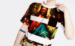 廖人帅OUTERSPACE 嘻哈耶稣条纹口袋T恤 男女同款