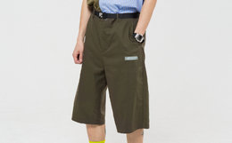 7.3折！ROARINGWILD 橄榄绿混纺反光标签直筒男女短裤