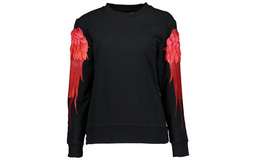 4折！JICHENG设计师品牌黑色拼接红色刺绣翅膀卫衣