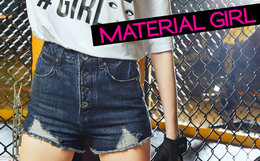 美国时尚品牌Material Girl毛边磨白女高腰牛仔短裤