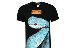 4折！DOM REBEL PROJECT黑色圆领撞色蛇图案短袖T恤