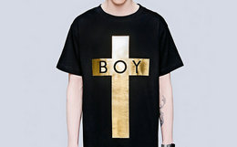 英伦潮LONG CLOTHING×Boy London合作款金色十字架T恤
