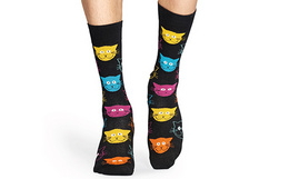 瑞典Happy Socks卡通可爱小猫咪黑白图案中筒长袜